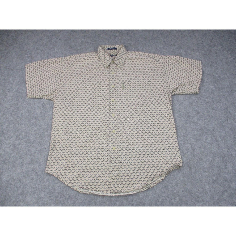 Chaps Ralph Lauren Mens Large Beige Blue Geometric Chevron Button Up Shirt L